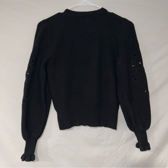 Black Ribbed Knit Sweater with Eyelet Lace Details by Calligraphie - Picture 5 of 6